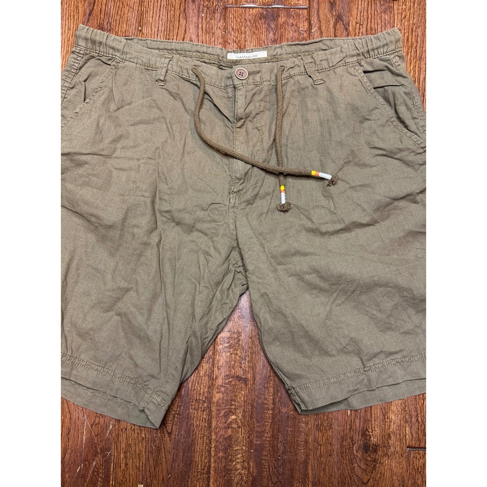 Hamaki-Ho Mens‎ Olive Green Linen Cotton Blend Drawstring PB1596H Size 40/54